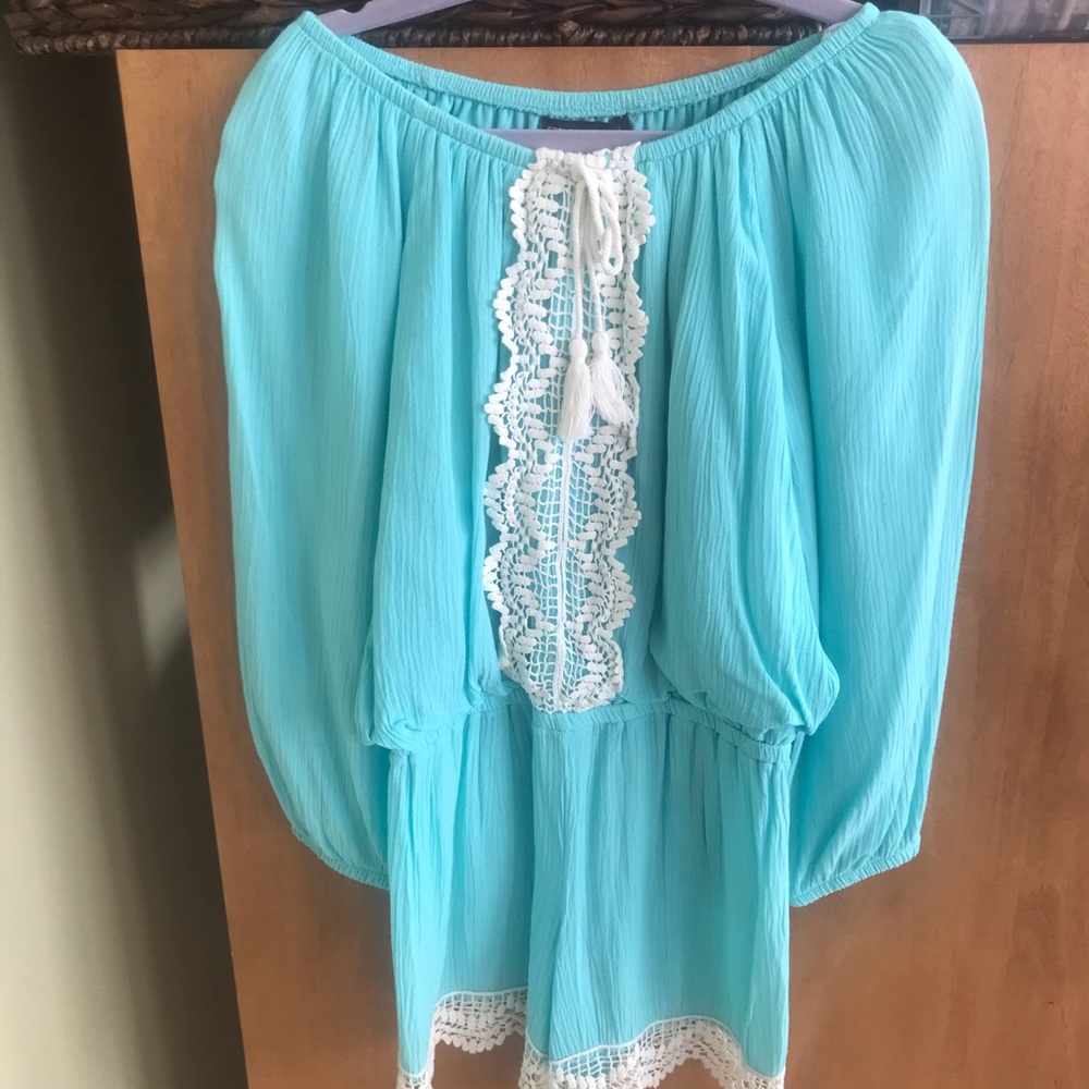 Sequin Hearts Girls Medium Teal Blue Romper